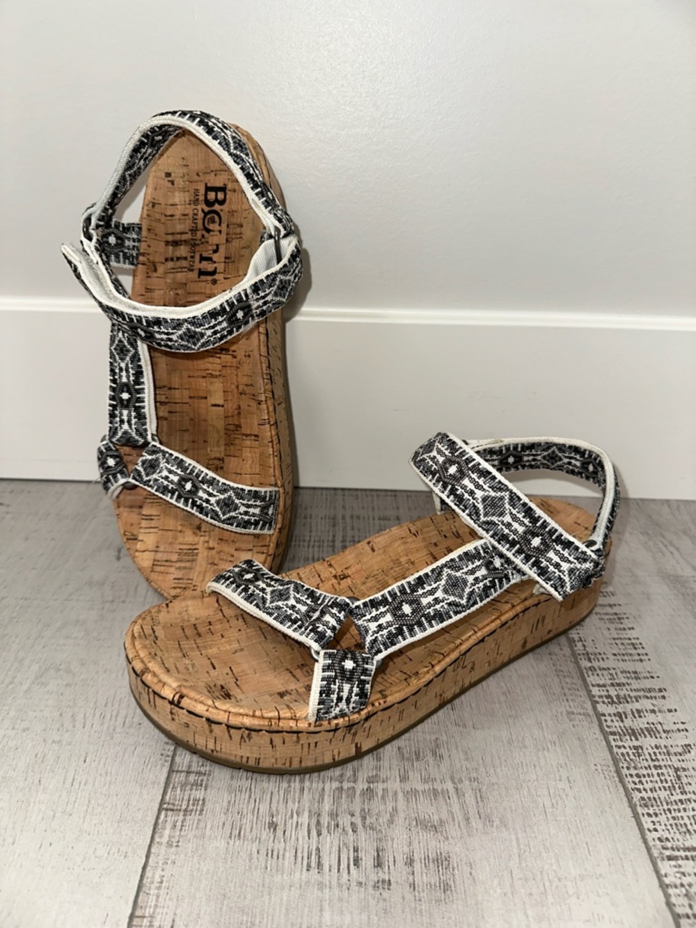 Born Black & White Woven Cork Platform Sandals